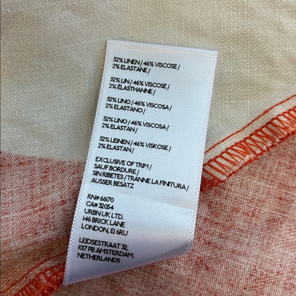 Anthropologie Tilda Linen Maxi Slip Skirt Orange/White Abstract Stretch Waist M - Picture 7 of 8